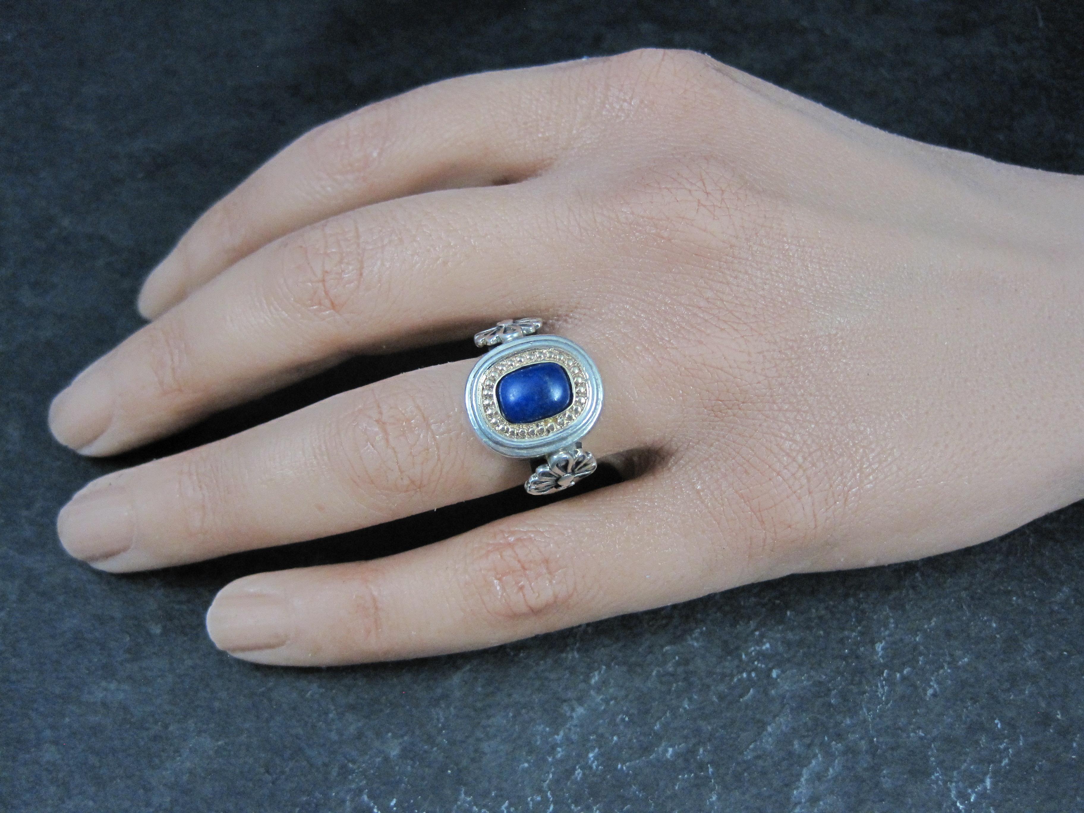 Vintage Sterling and 14K Lapis Lazuli Ring Size 8 For Sale 2