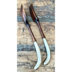 Vintage Sterling and Wood Salad Servers