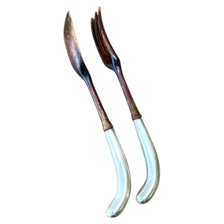 Couverts à salade Vintage en Sterling et Wood en vente