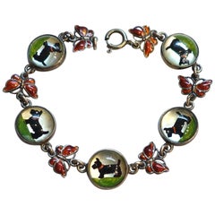 Vintage Sterling Art Deco Scottie Dog & Enamel Butterflies Bracelet