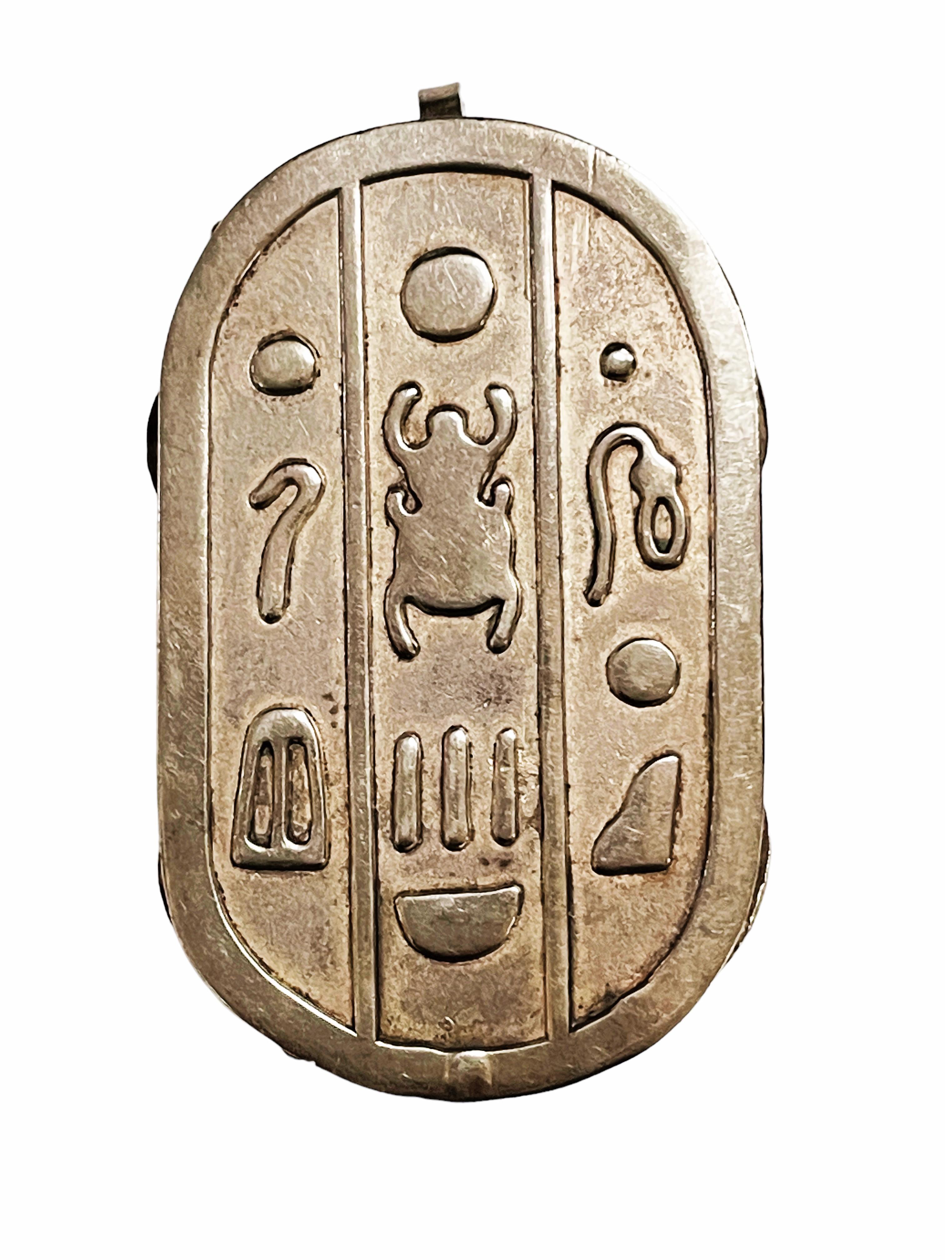 Vintage Sterling Egyptian Cartouche Hieroglyphics Scarab Necklace & Earrings 2