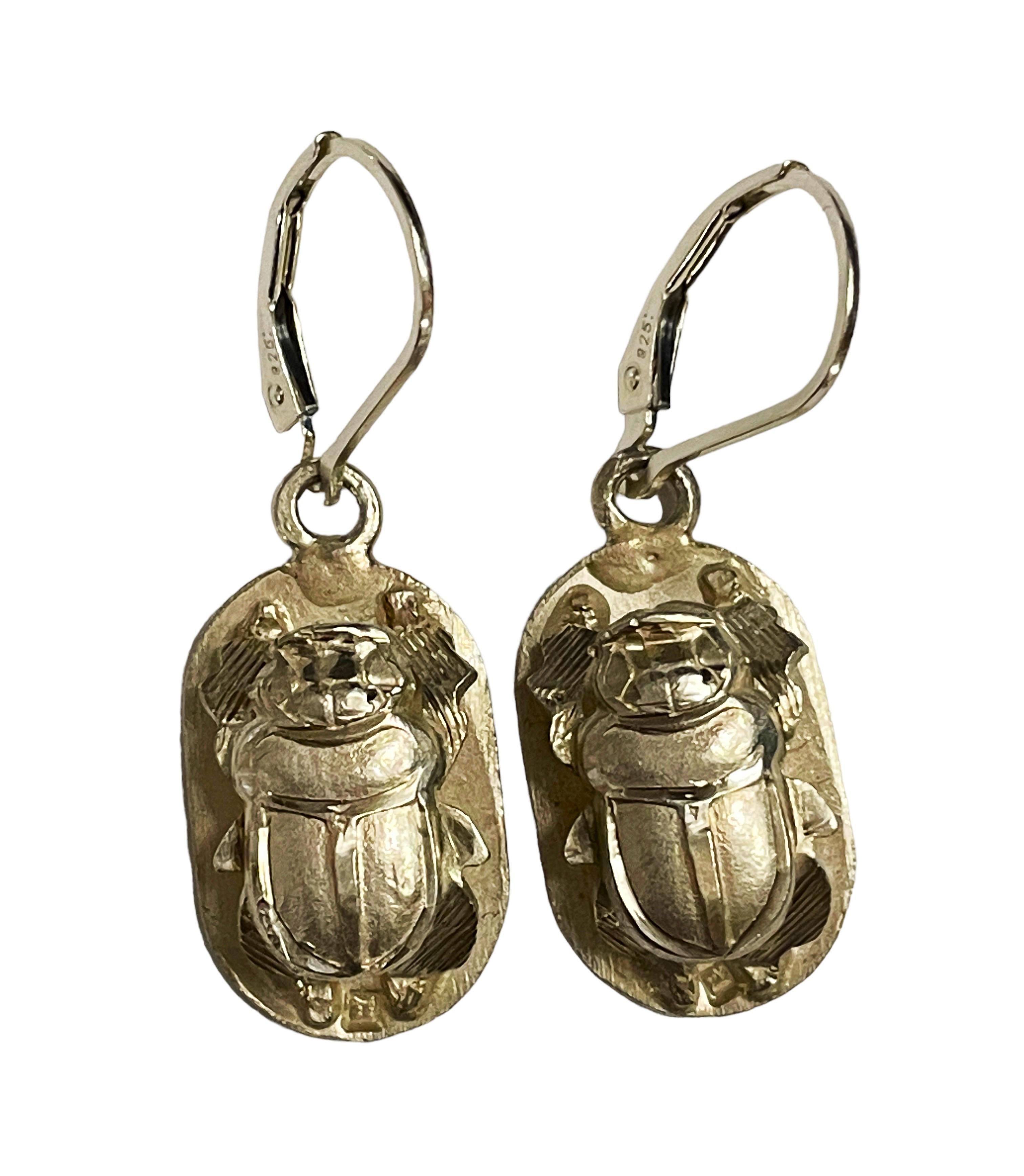 Women's Vintage Sterling Egyptian Cartouche Hieroglyphics Scarab Necklace & Earrings