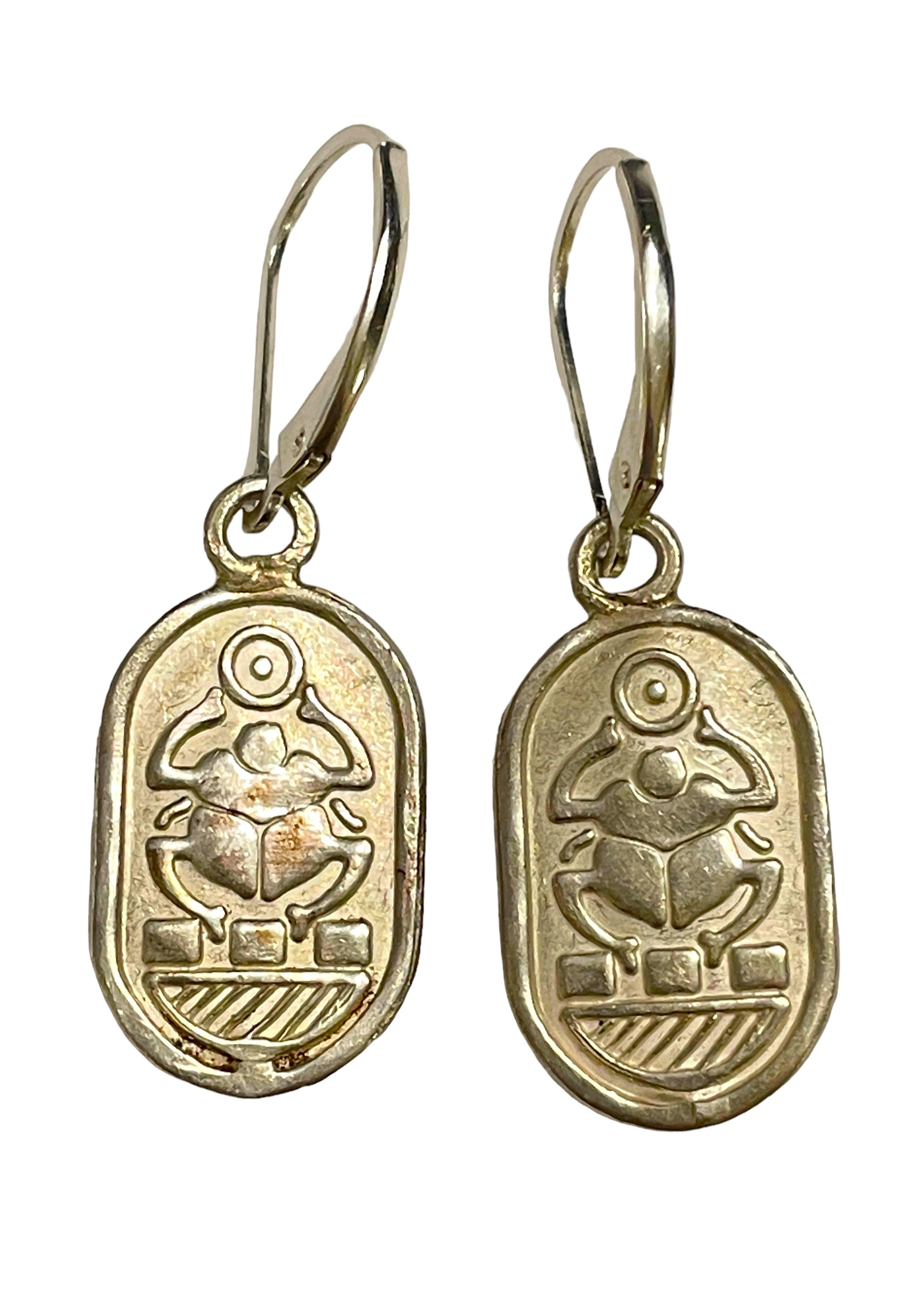 Vintage Sterling Egyptian Cartouche Hieroglyphics Scarab Necklace & Earrings 1