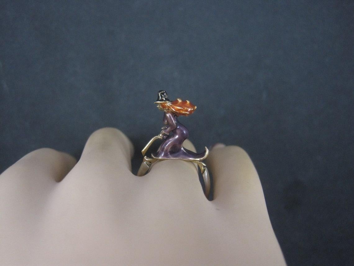 Vintage Sterling Enamel Witch Ring Size 7.5 5