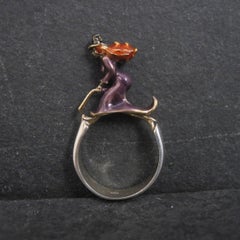 Vintage Sterling Enamel Witch Ring Size 7.5