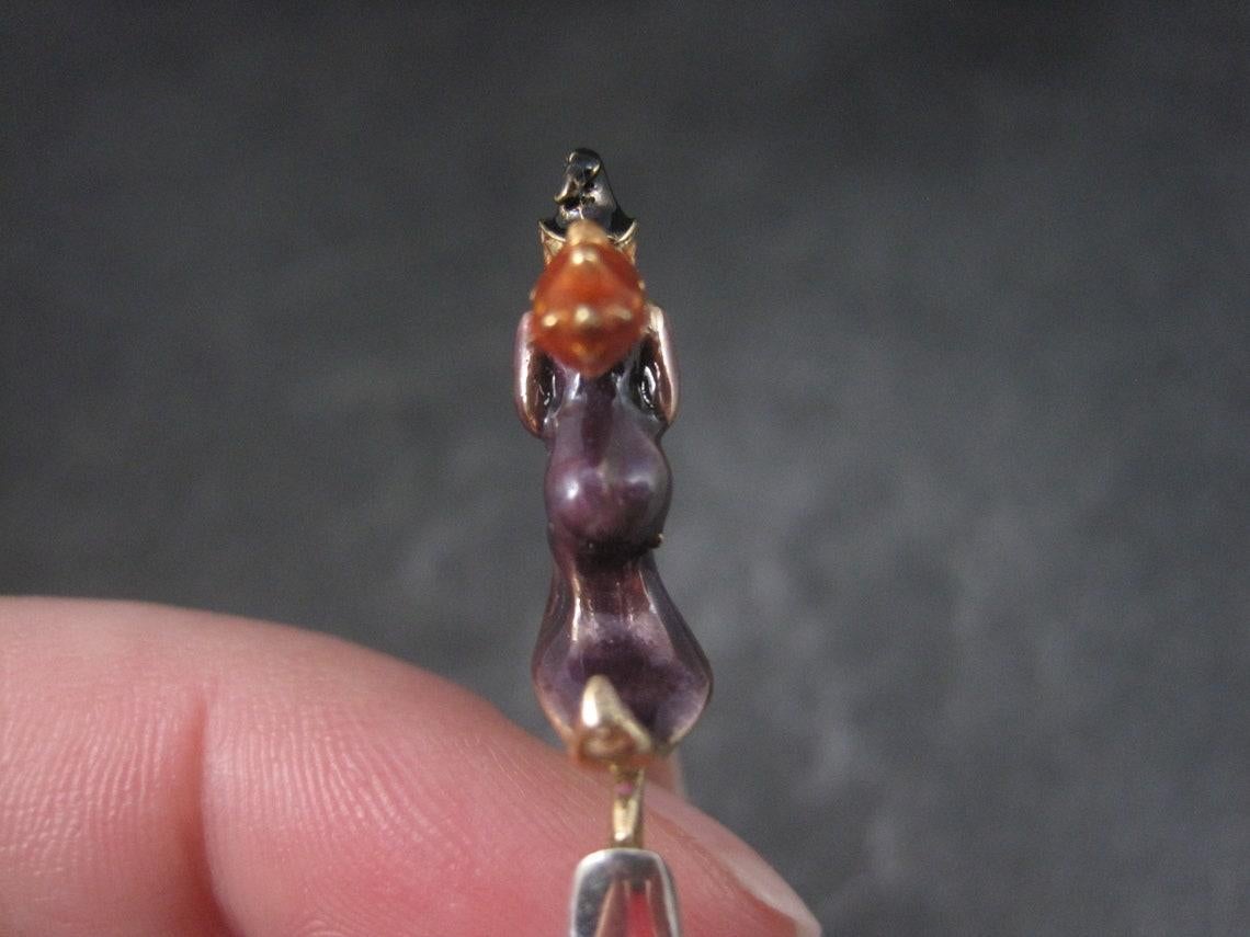 Vintage Sterling Enamel Witch Ring Size 7.5 1