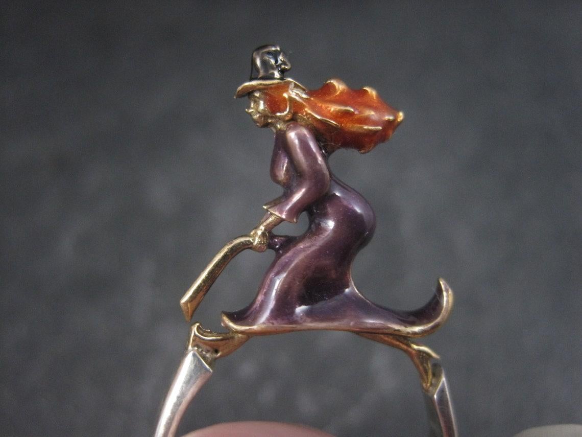 Vintage Sterling Enamel Witch Ring Size 7.5 2