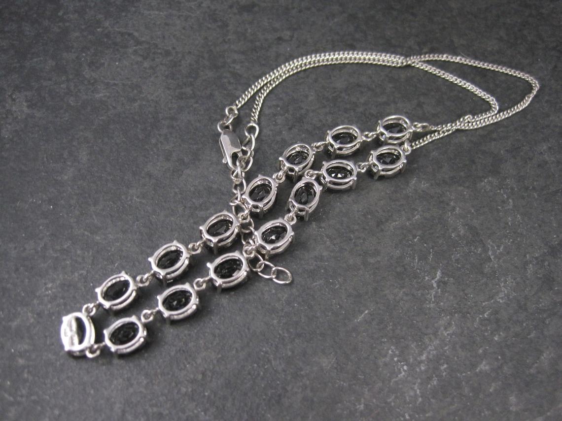 Taglio ovale Collana vintage in argento sfaccettato con onice nero di 18 pollici in vendita