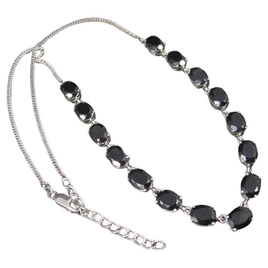 Collana vintage in argento sfaccettato con onice nero di 18 pollici in vendita