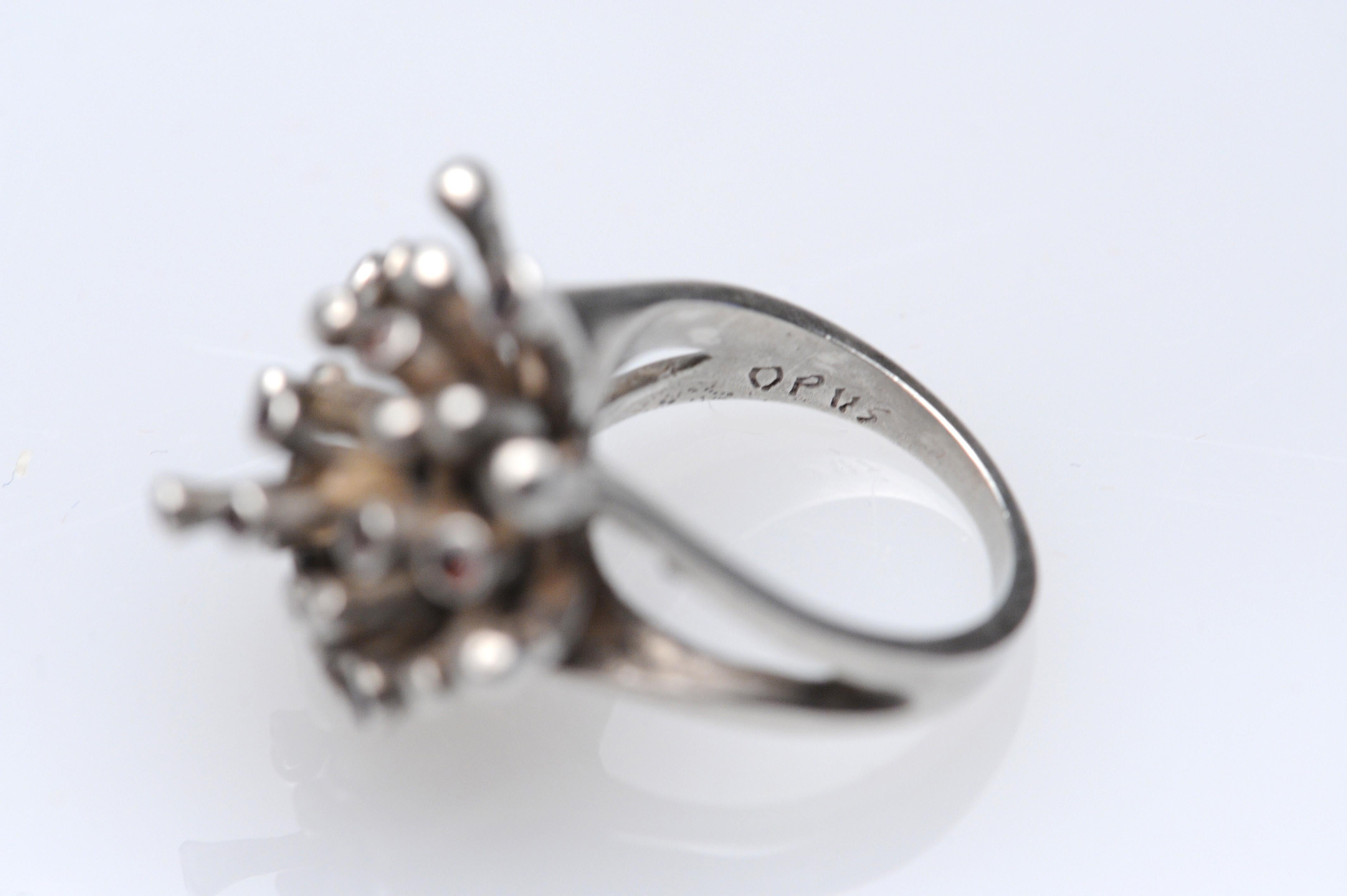 Vintage Sterling Garnett Modernist Starburst Ring by Opus, 1970s 1