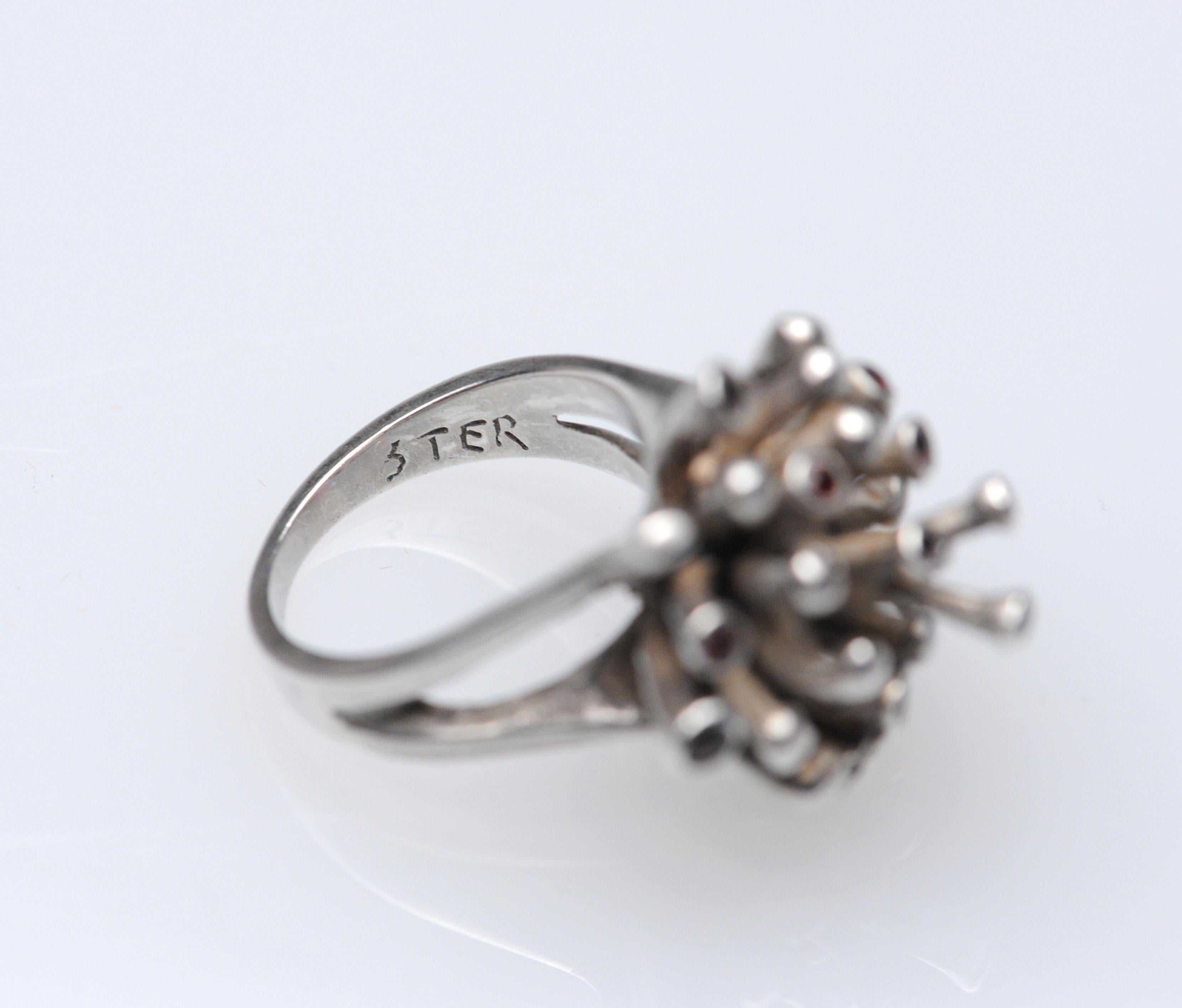 Vintage Sterling Garnett Modernist Starburst Ring by Opus, 1970s 2