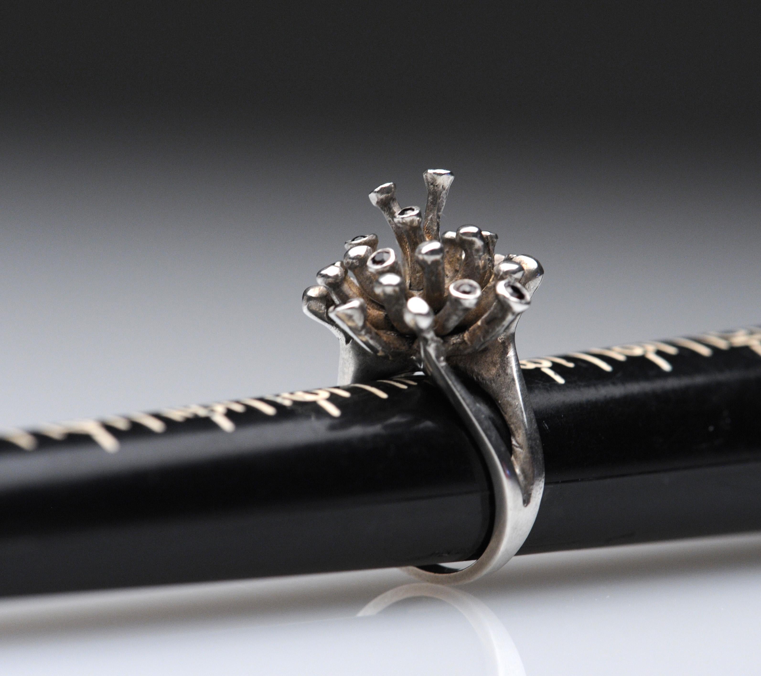Vintage Sterling Garnett Modernist Starburst Ring by Opus, 1970s 3