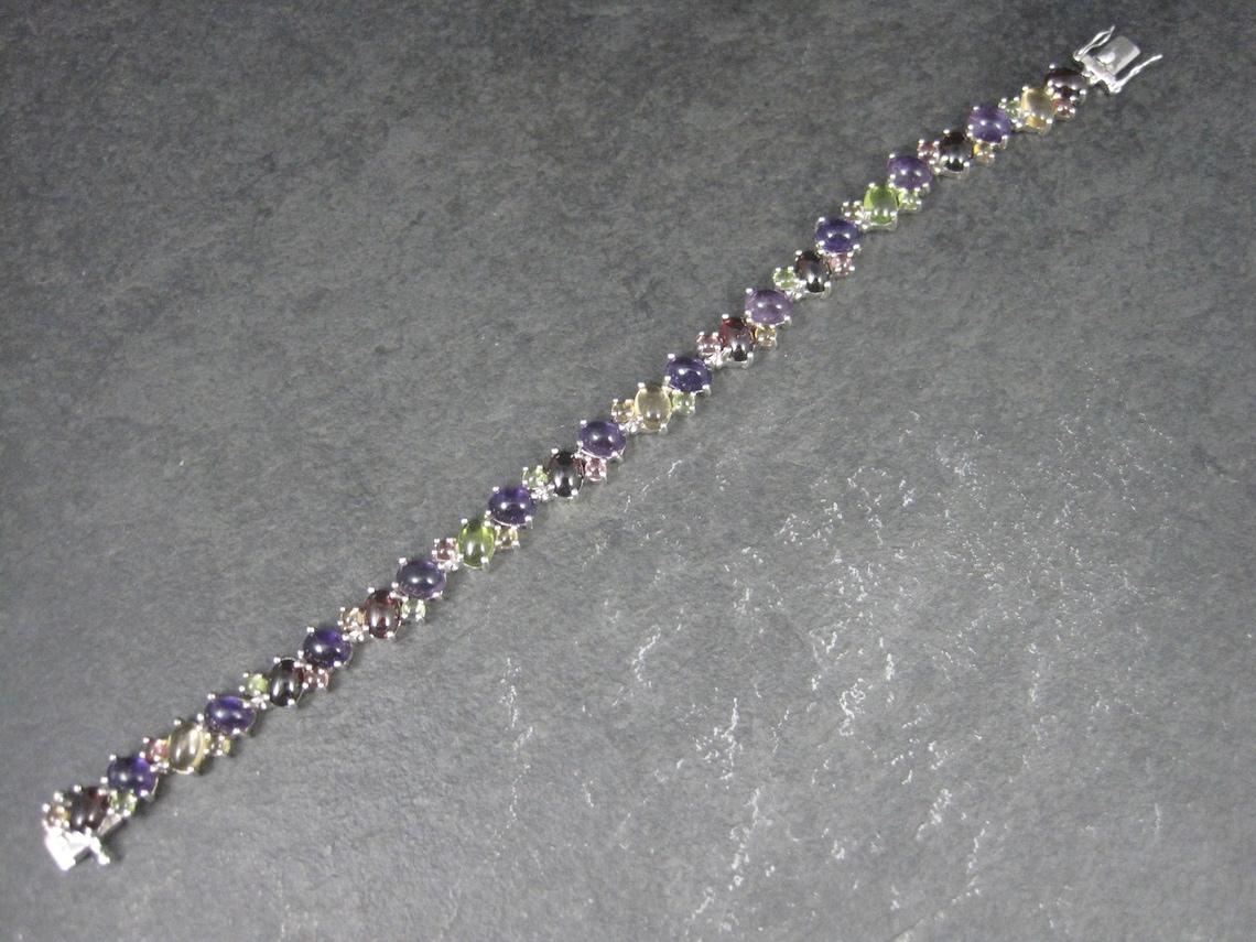 Vintage Sterling Gemstone Cabochon Bracelet 7.75 Inches In Excellent Condition For Sale In Webster, SD