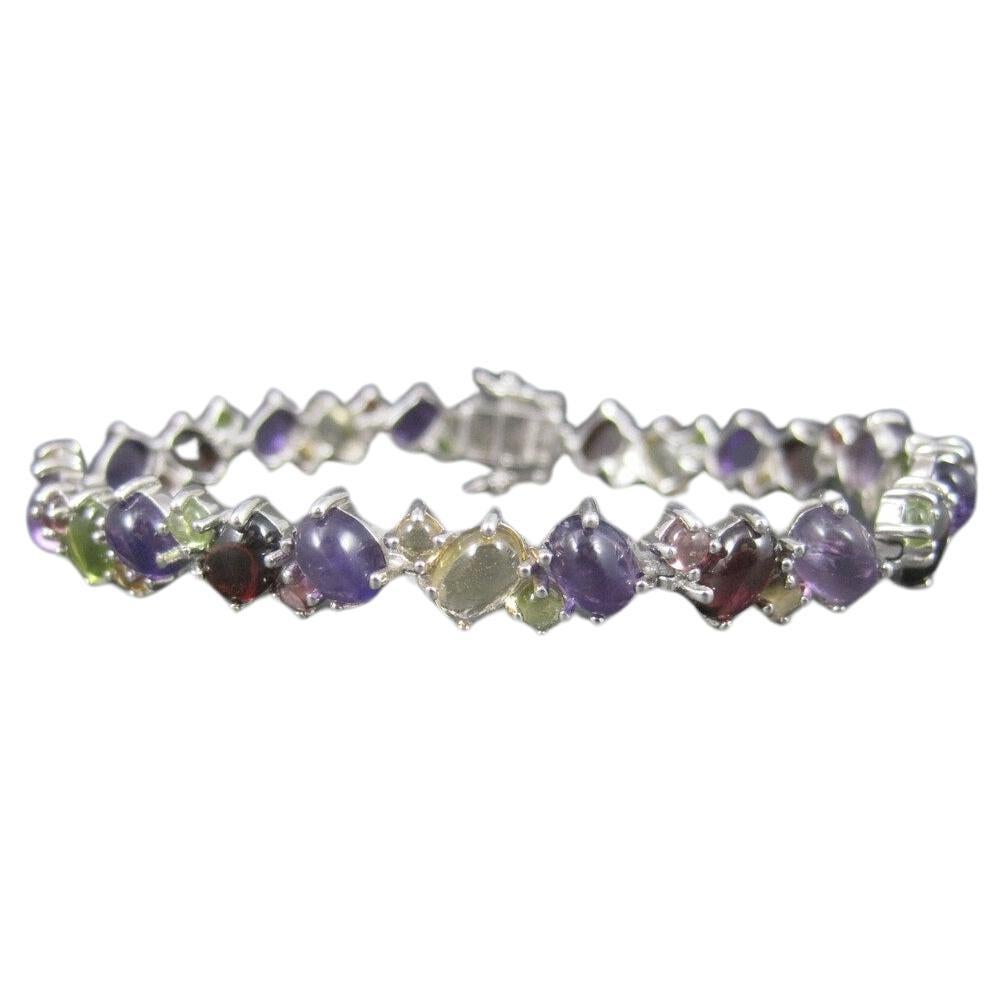 Bracelet Vintage en pierres précieuses Cabochon 7.75 Inches en vente