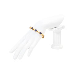 Vintage Sterling Gold Tone Link Bracelet with Blue Diamante Stones Circa 1990s