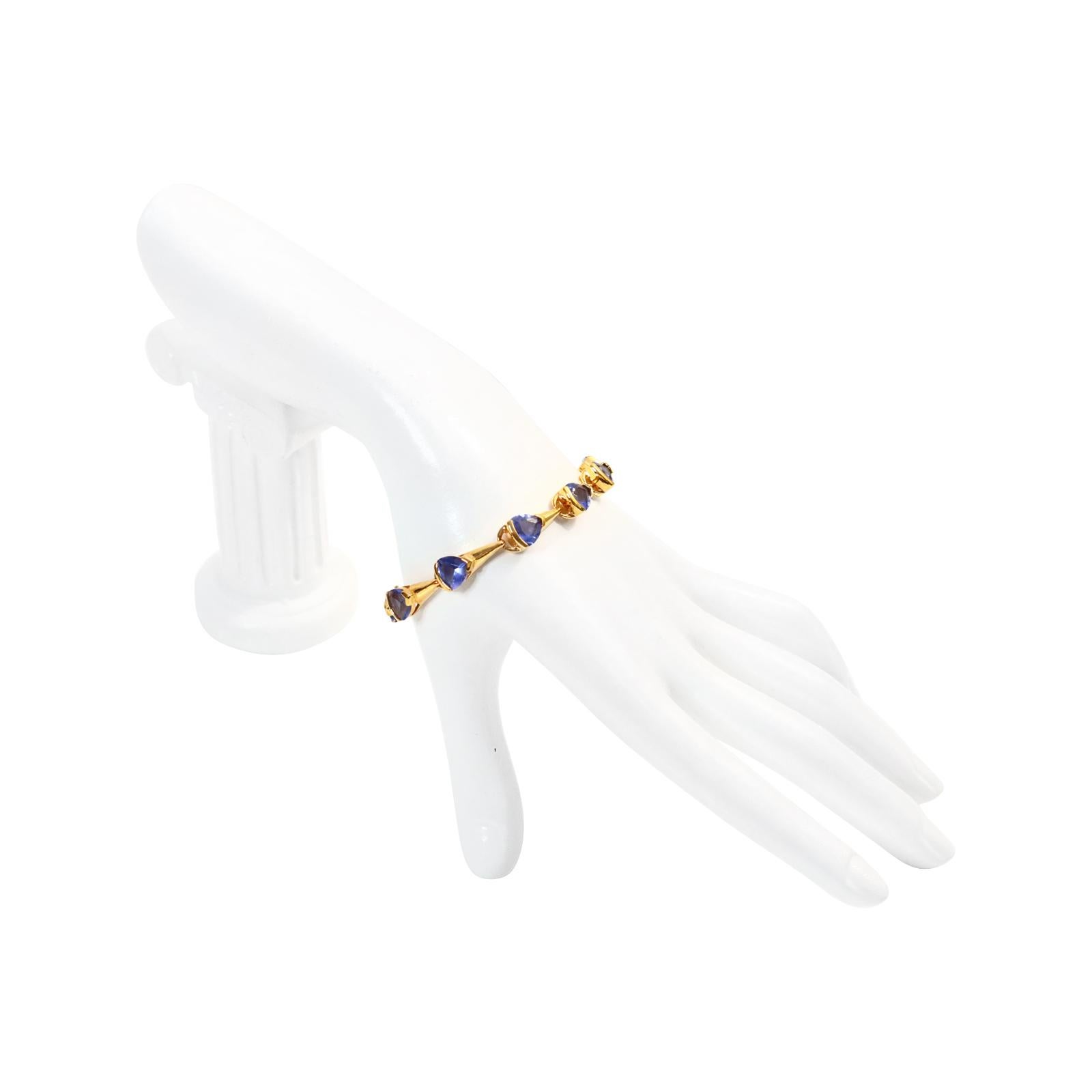 Women's or Men's Vintage Sterling Gold Tone Link Bracelet with Blue Diamante Stones Circa 1990s For Sale