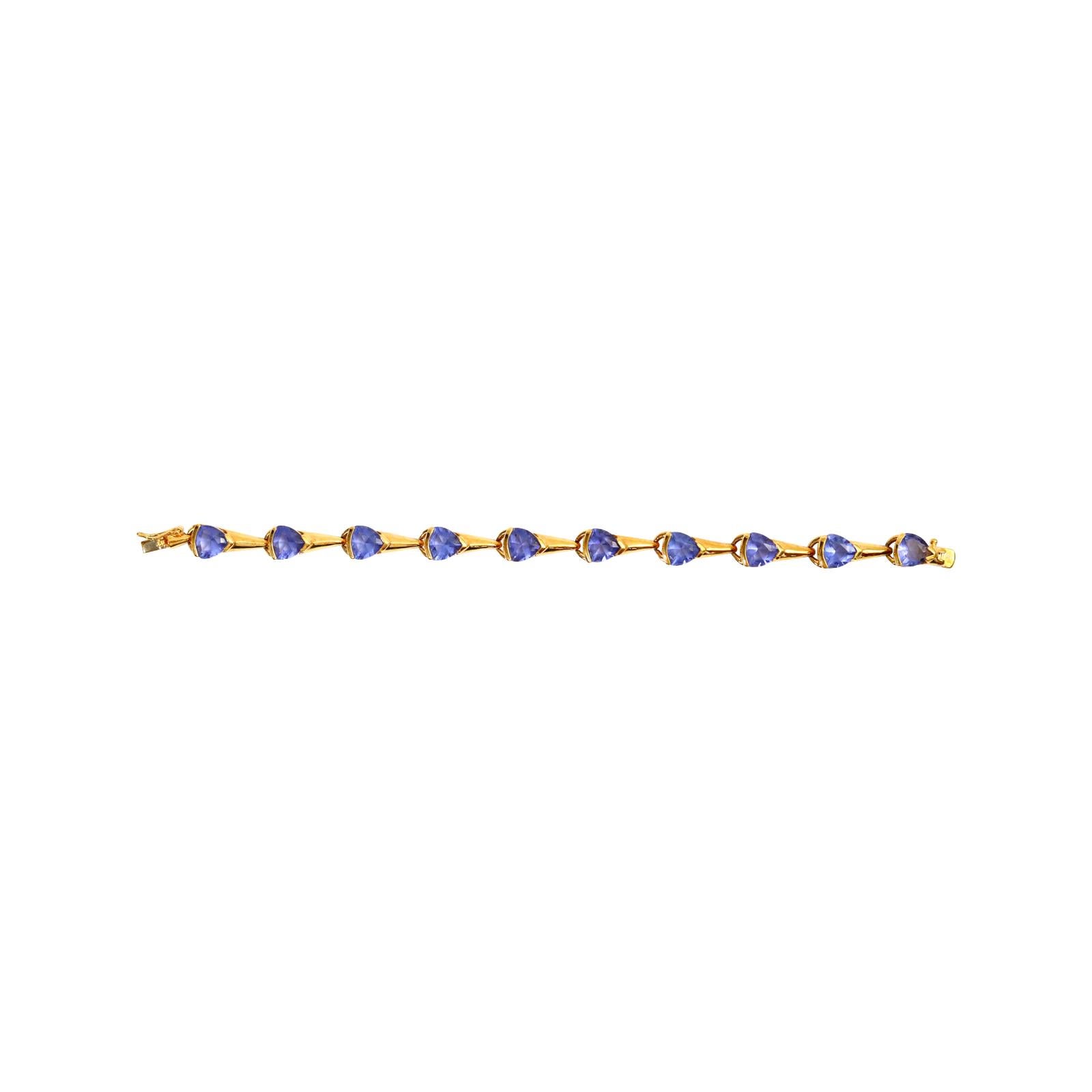 Vintage Sterling Gold Tone Link Bracelet with Blue Diamante Stones Circa 1990s For Sale 2