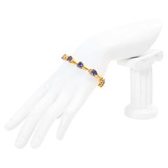 Vintage Sterling Gold Tone Link Bracelet with Blue Diamante Stones Circa 1990