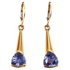 Retro  Sterling Gold Tone With Blue Diamante Drop Earring Circa 1990's