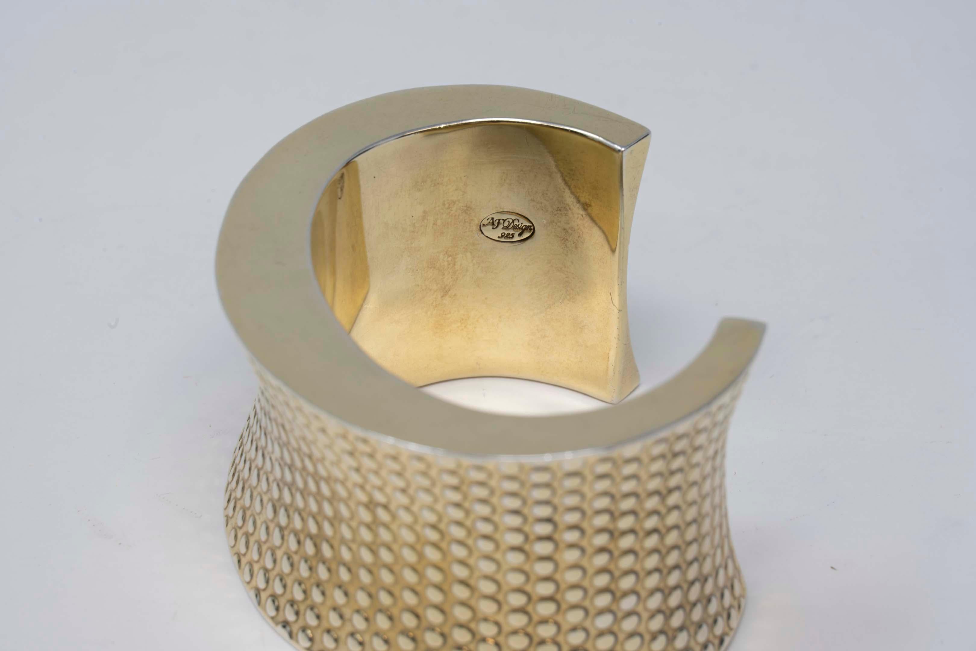 Women's Vintage Sterling & Goldplated Cuff Bracelet Signed AF Design For Sale