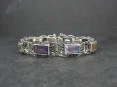 Vintage Sterling Marcasite Gemstone Bracelet 6.5 Inches