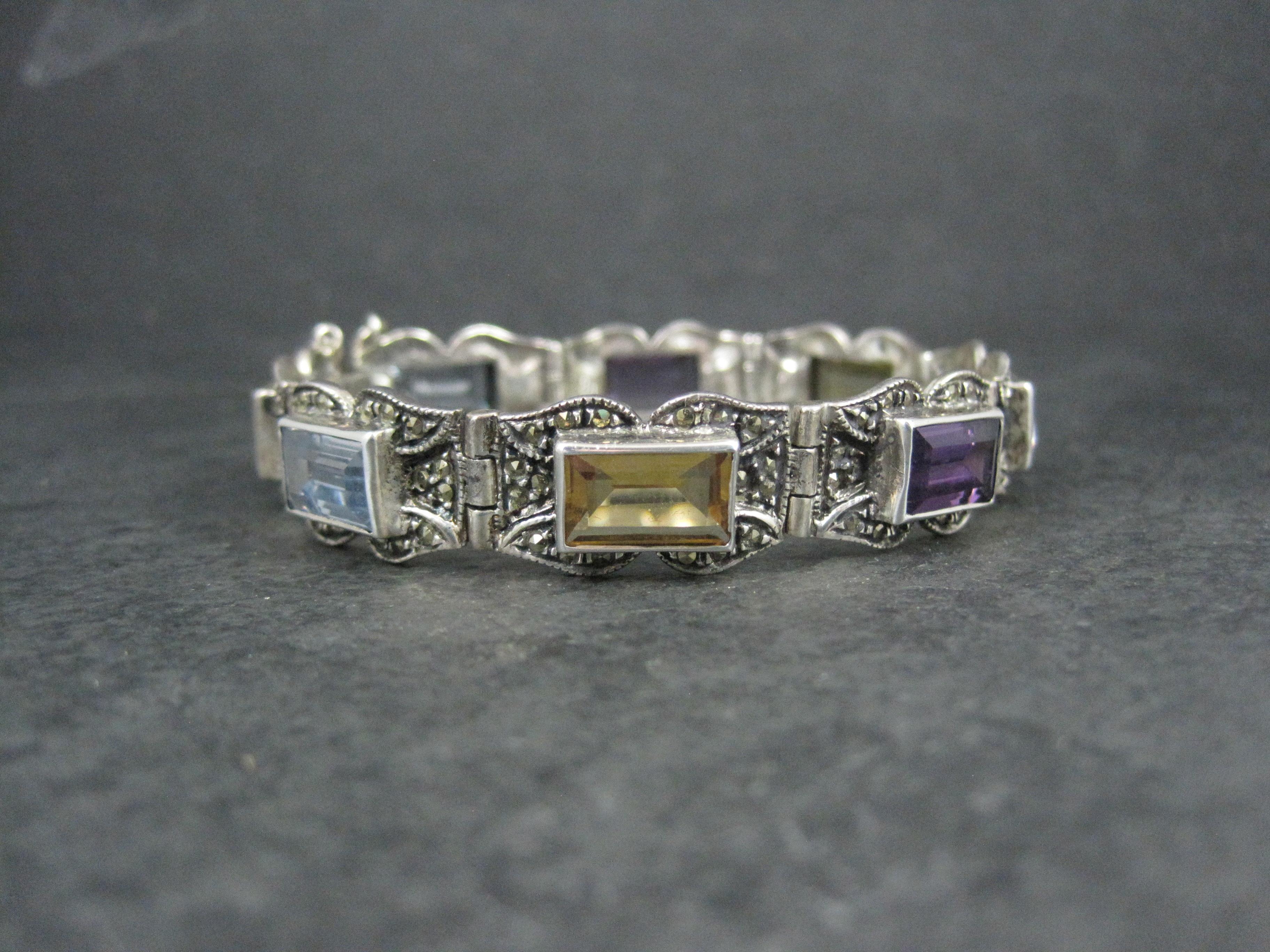 Vintage Sterling Marcasite Edelstein Armband 6,5 Zoll (Art déco) im Angebot