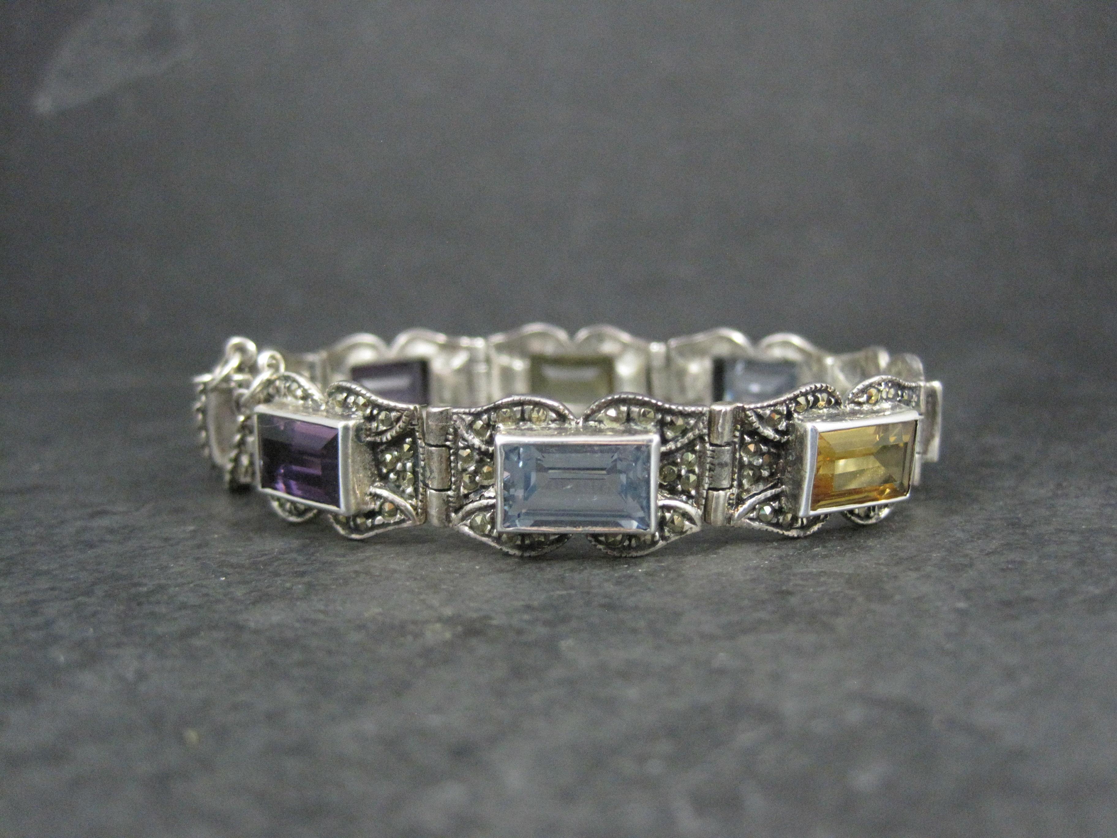 Vintage Sterling Marcasite Edelstein Armband 6,5 Zoll (Smaragdschliff) im Angebot