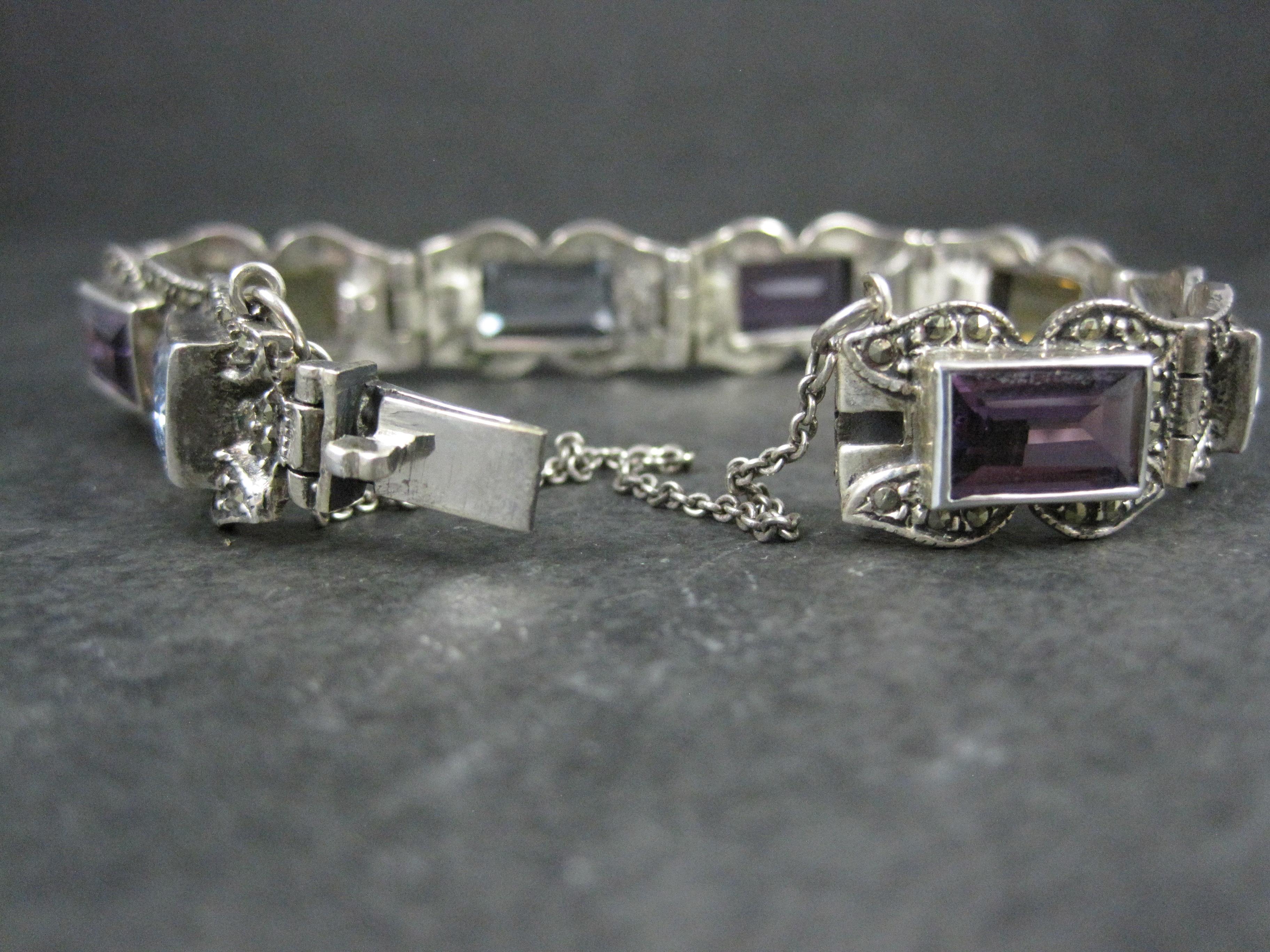 Vintage Sterling Marcasite Edelstein Armband 6,5 Zoll Damen im Angebot