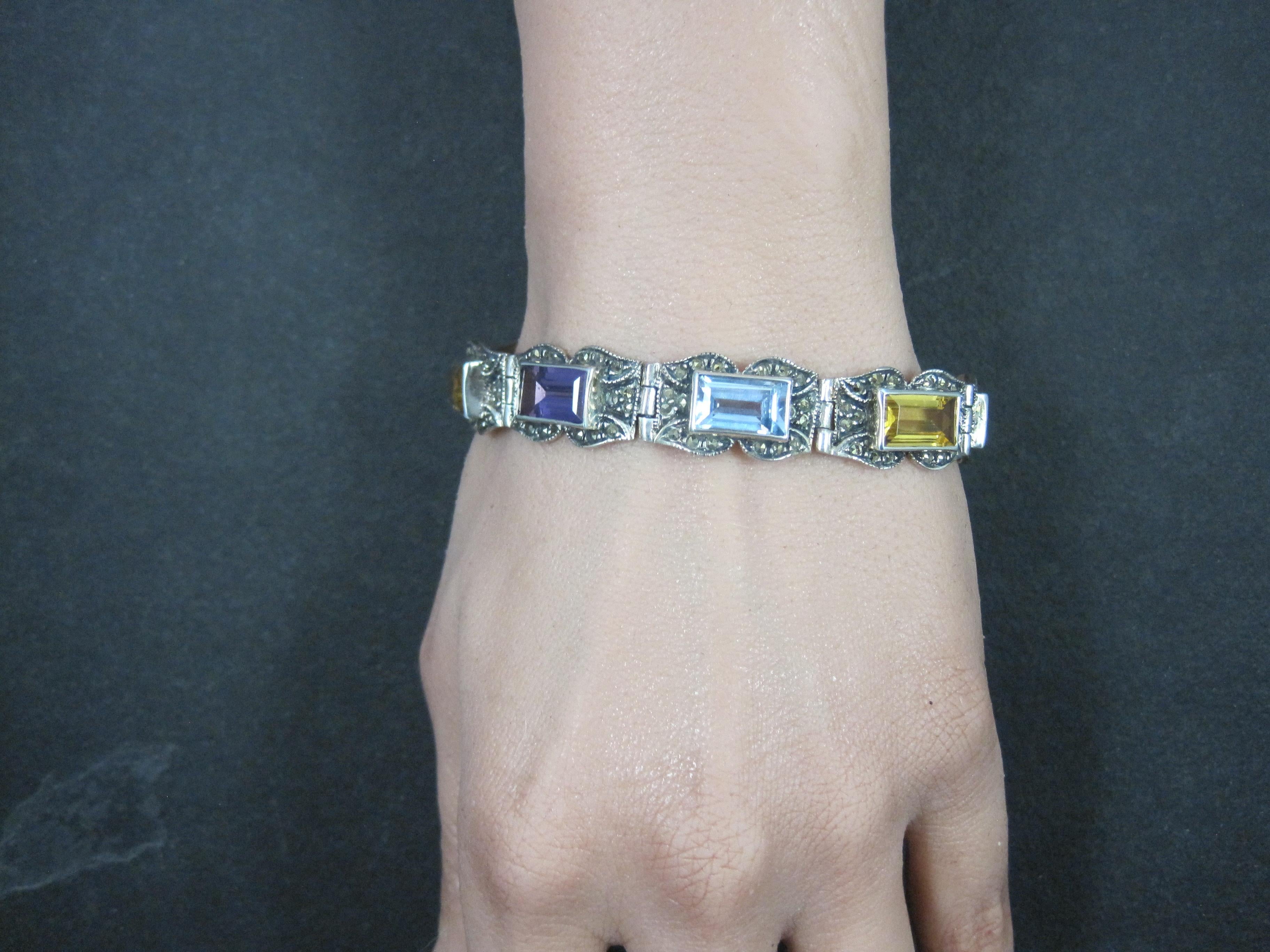 Vintage Sterling Marcasite Edelstein Armband 6,5 Zoll im Angebot 2