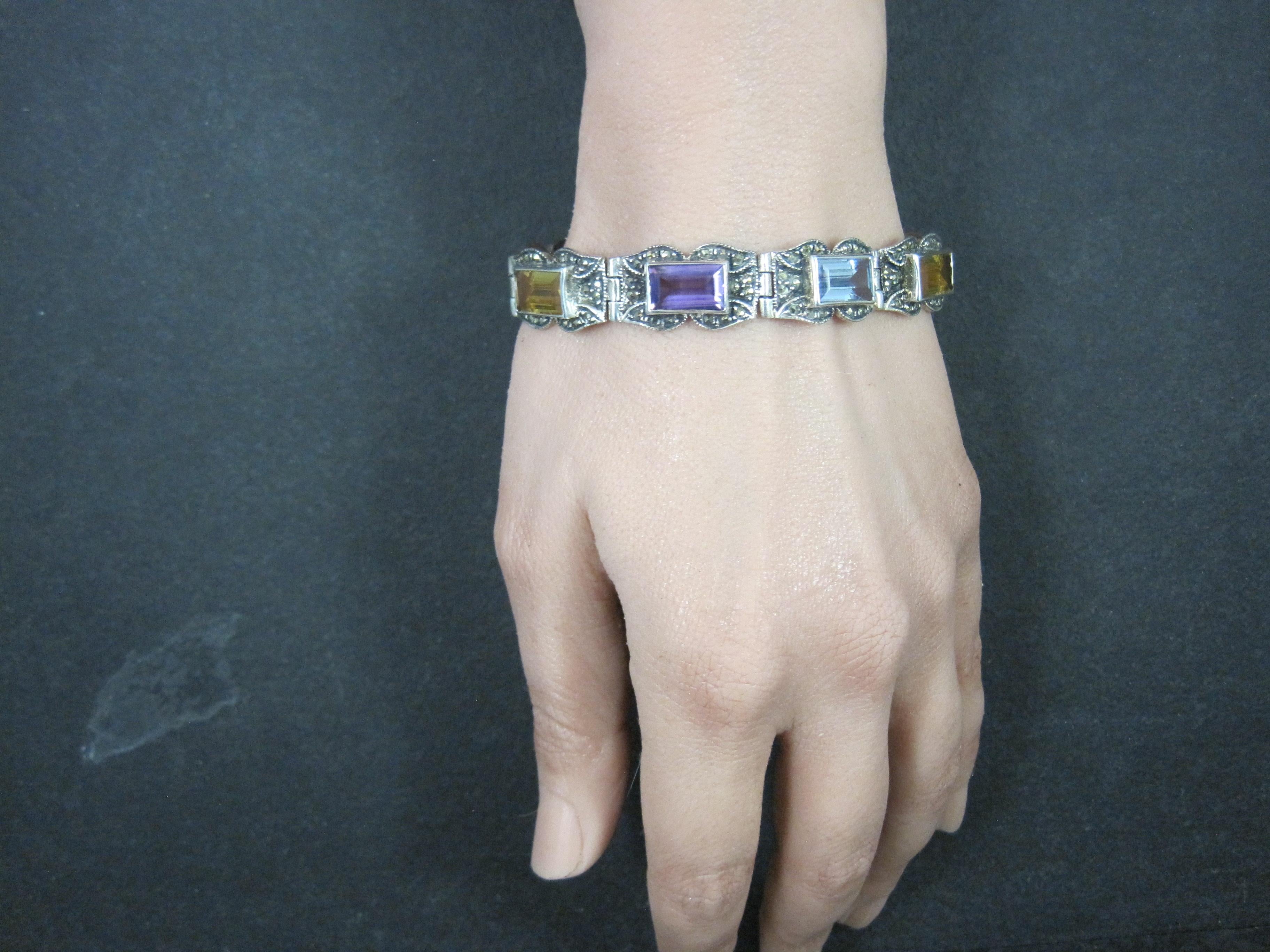 Vintage Sterling Marcasite Edelstein Armband 6,5 Zoll im Angebot 3