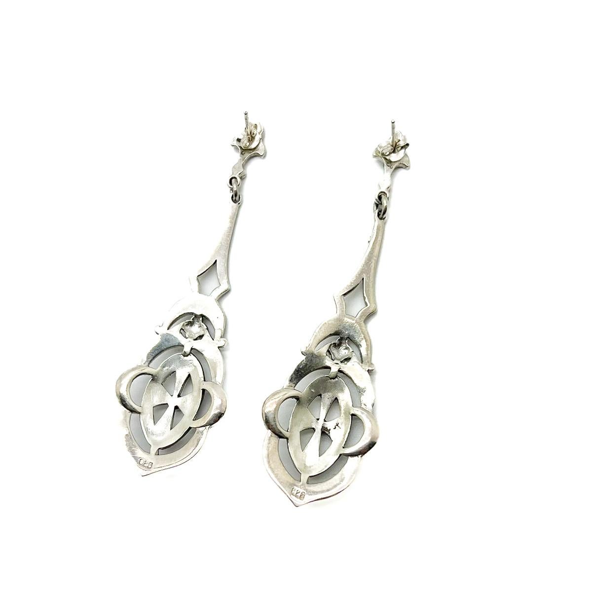 Lange Marcasite-Tropfen-Ohrringe aus Sterlingsilber 1980er Jahre im Angebot 1