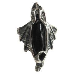 Vintage Vampire Fledermaus-Ring aus Sterling Onyx, Größe 12