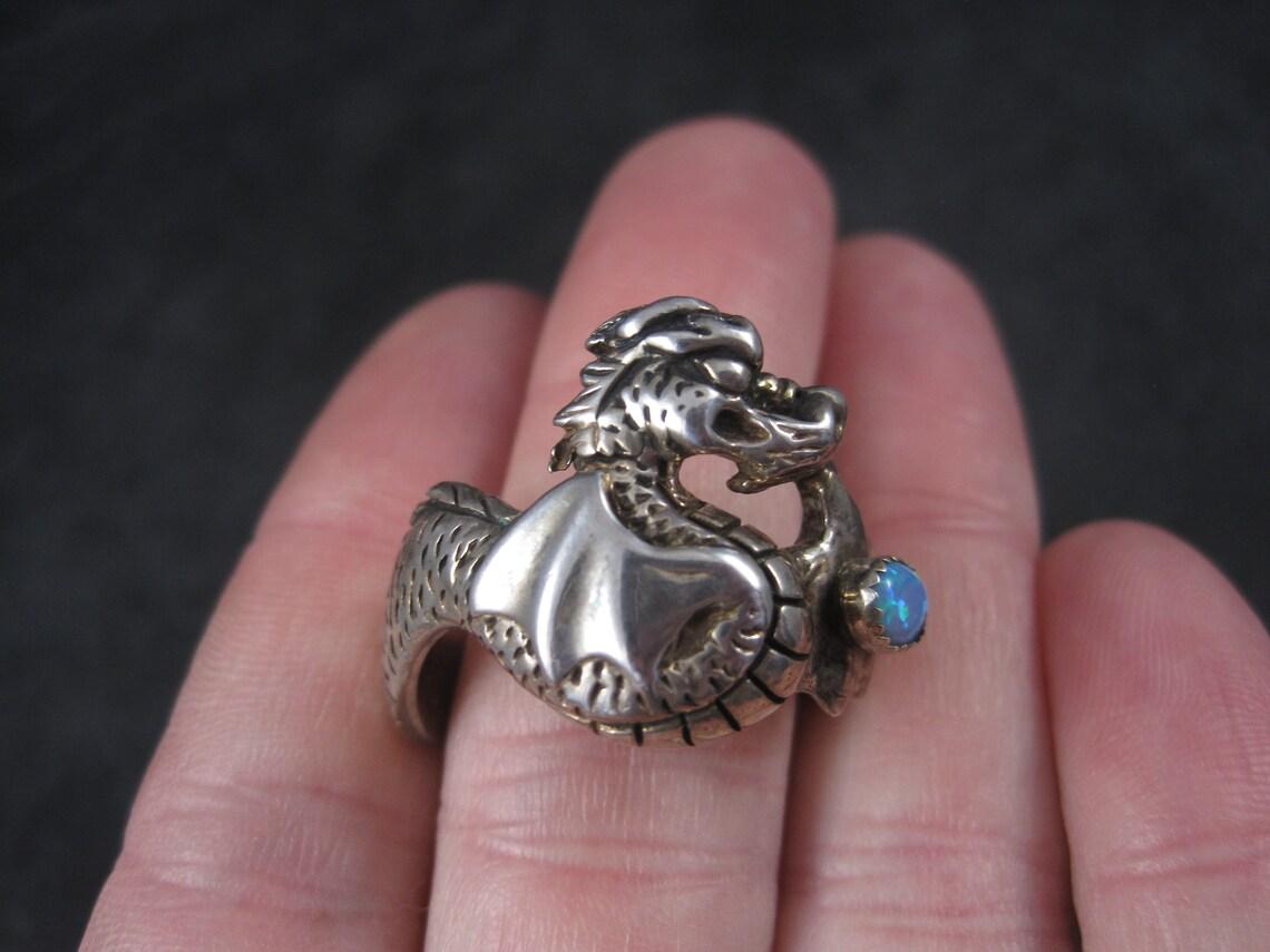 Vintage Sterling Opal Dragon Ring Size 13 5