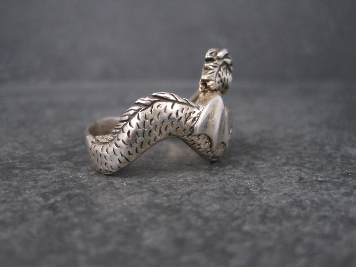 Gothic Revival Vintage Sterling Opal Dragon Ring Size 13