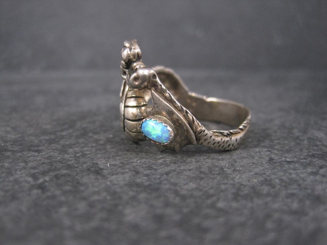 Oval Cut Vintage Sterling Opal Dragon Ring Size 13