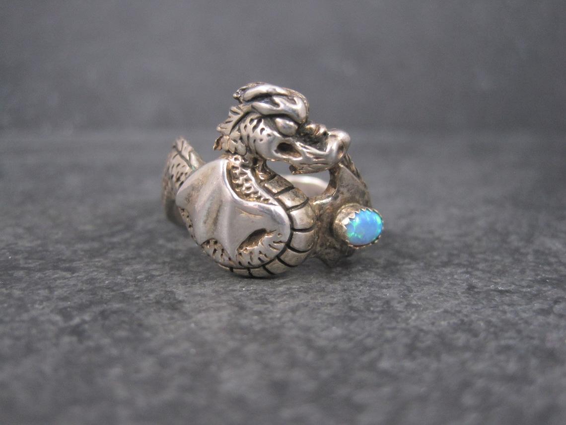 Vintage Sterling Opal Dragon Ring Size 13 3