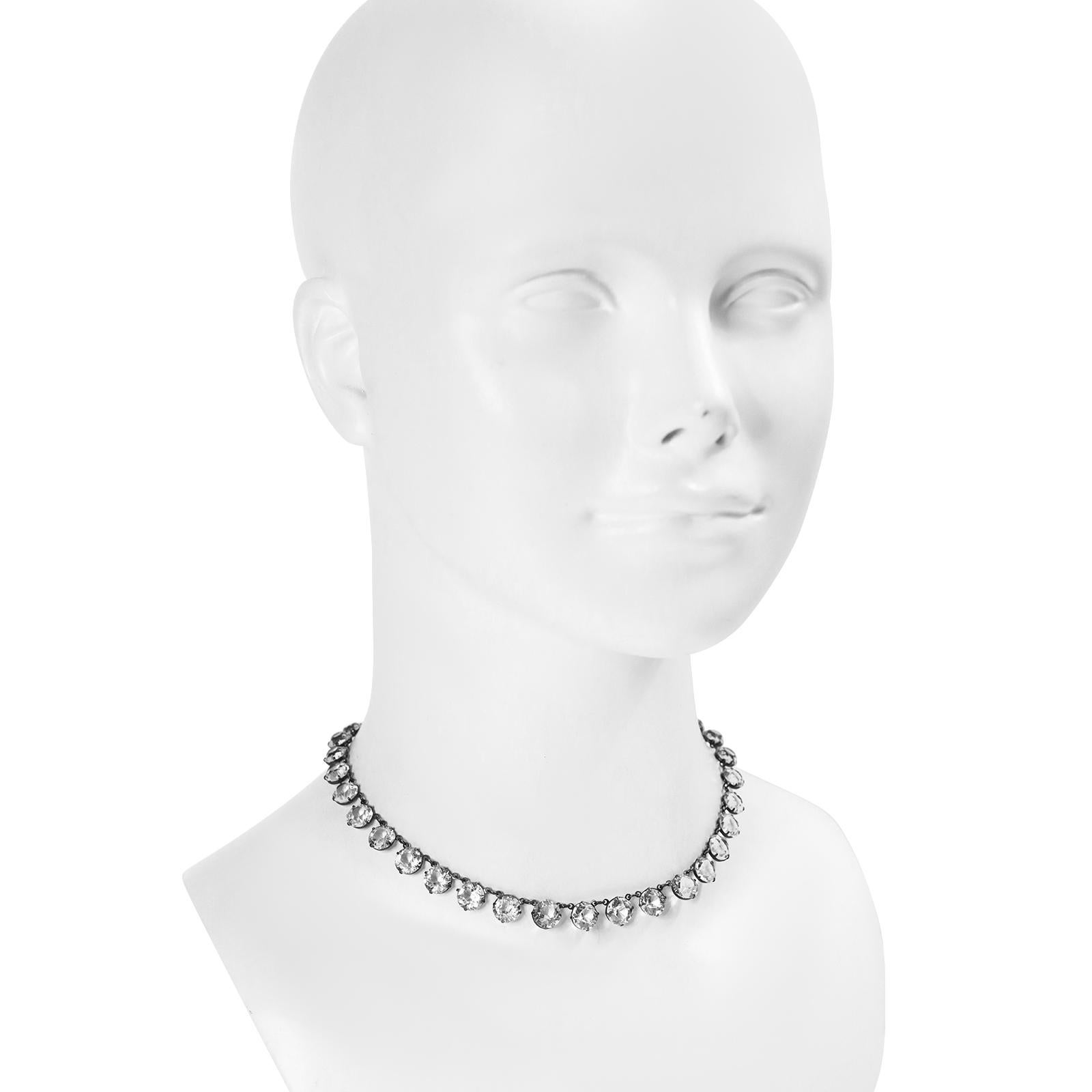 Vintage Sterling Open Back Crystal Choker Necklace Circa 1920's Bon état - En vente à New York, NY