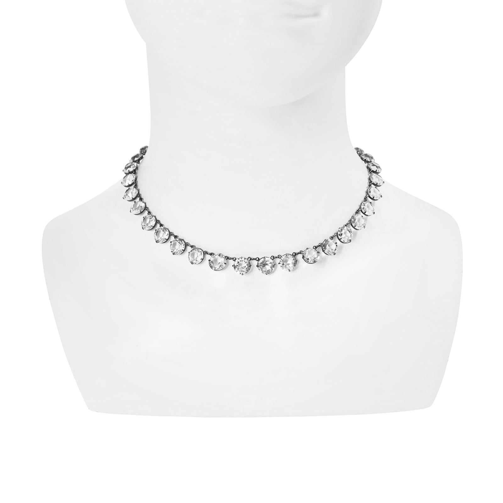 Women's or Men's Vintage Sterling Open Back Crystal Choker Necklace Circa 1920's For Sale