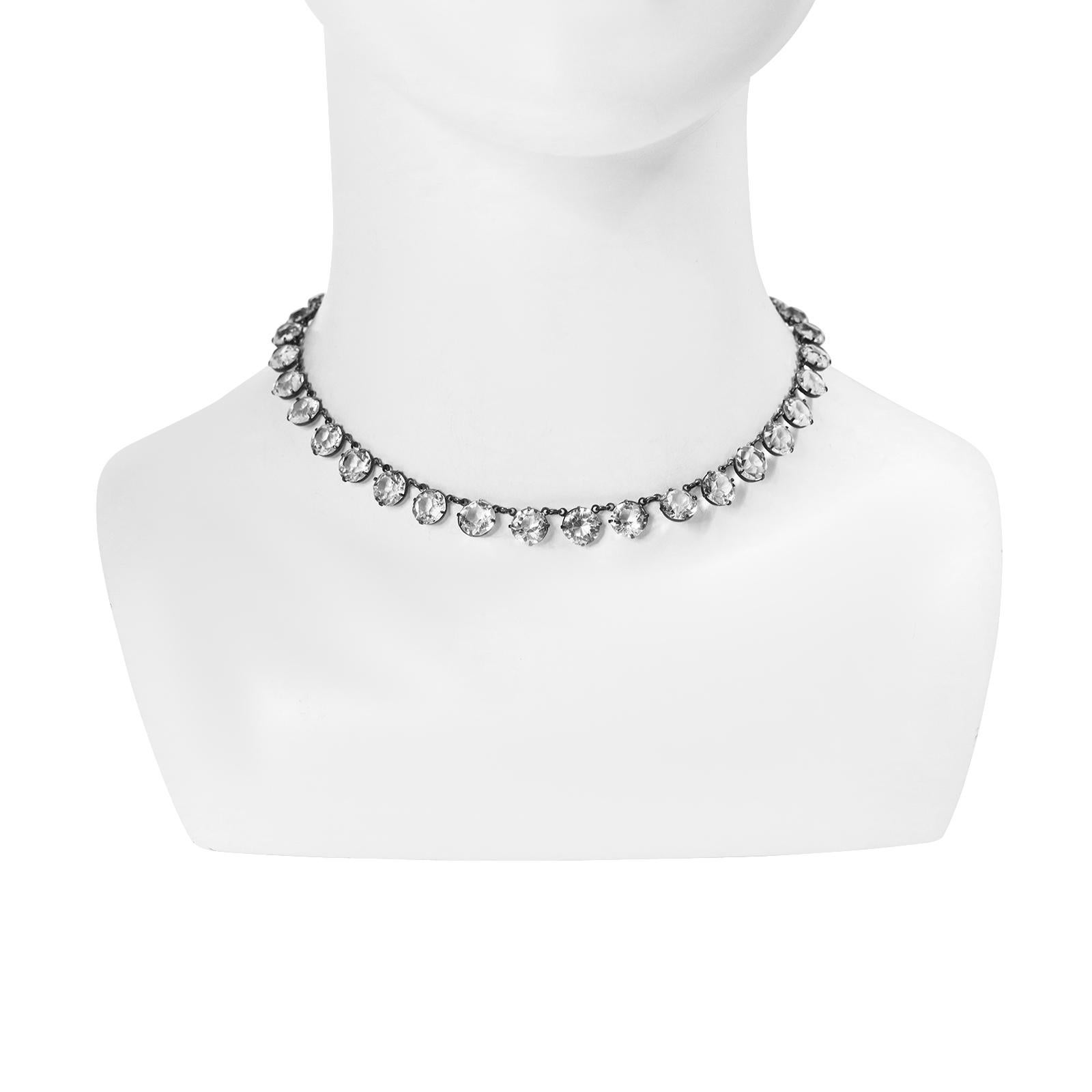 Vintage Sterling Open Back Crystal Choker Necklace Circa 1920's For Sale 1