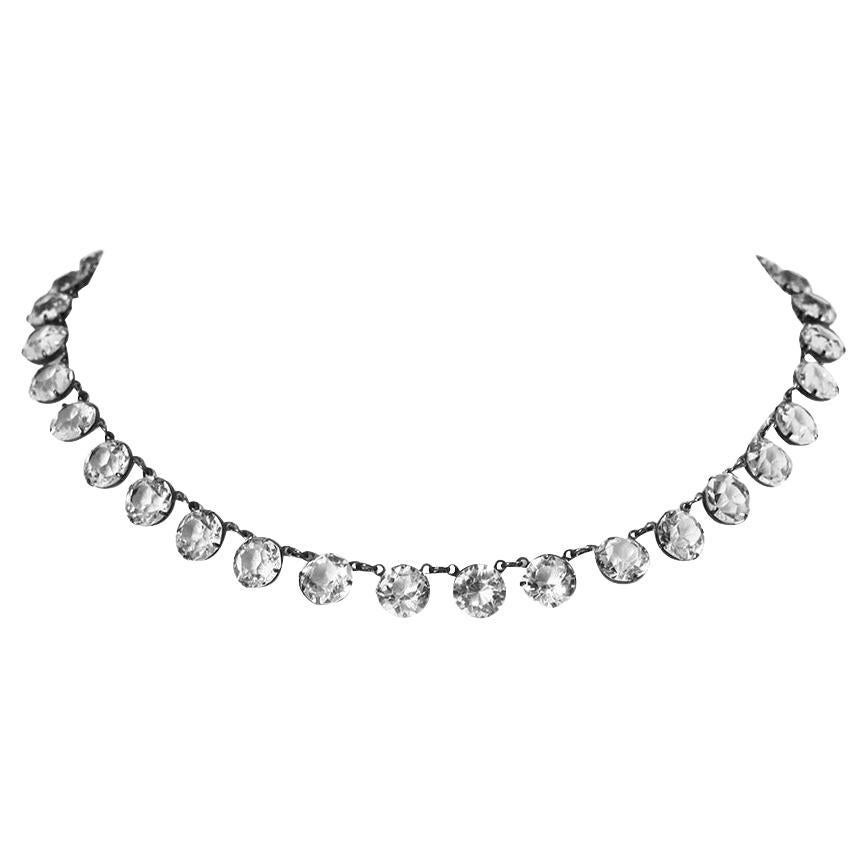 Vintage Sterling Open Back Crystal Choker Necklace Circa 1920's For Sale
