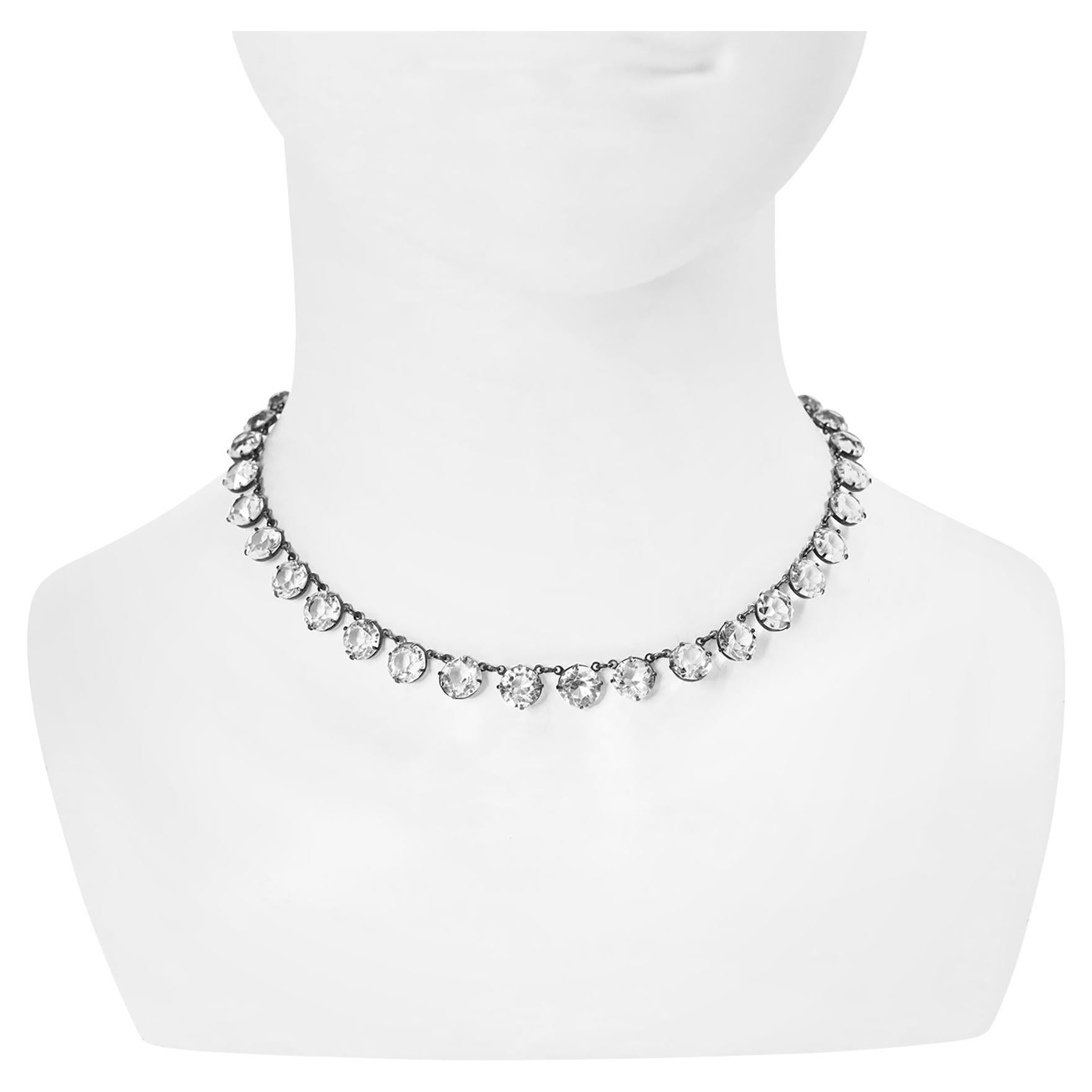 Vintage Sterling Open Back Crystal Choker Necklace Circa 1920's