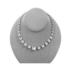 Vintage Sterling Silver Crystal Necklace, 15\" Long, Circa 1920s