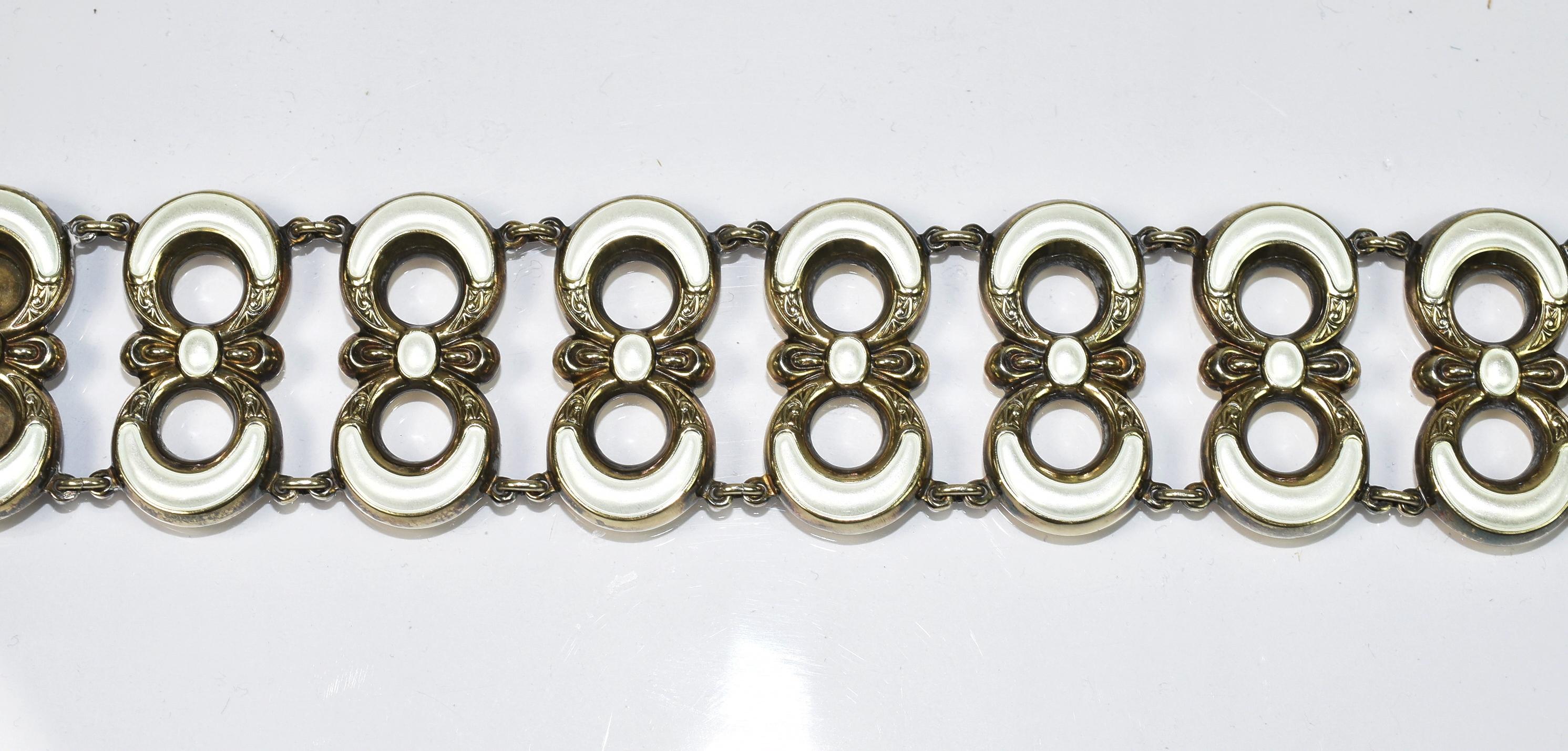 Moderne Bracelet norvégien vintage « A » 925 en argent sterling et émail blanc de couleur perle en vente