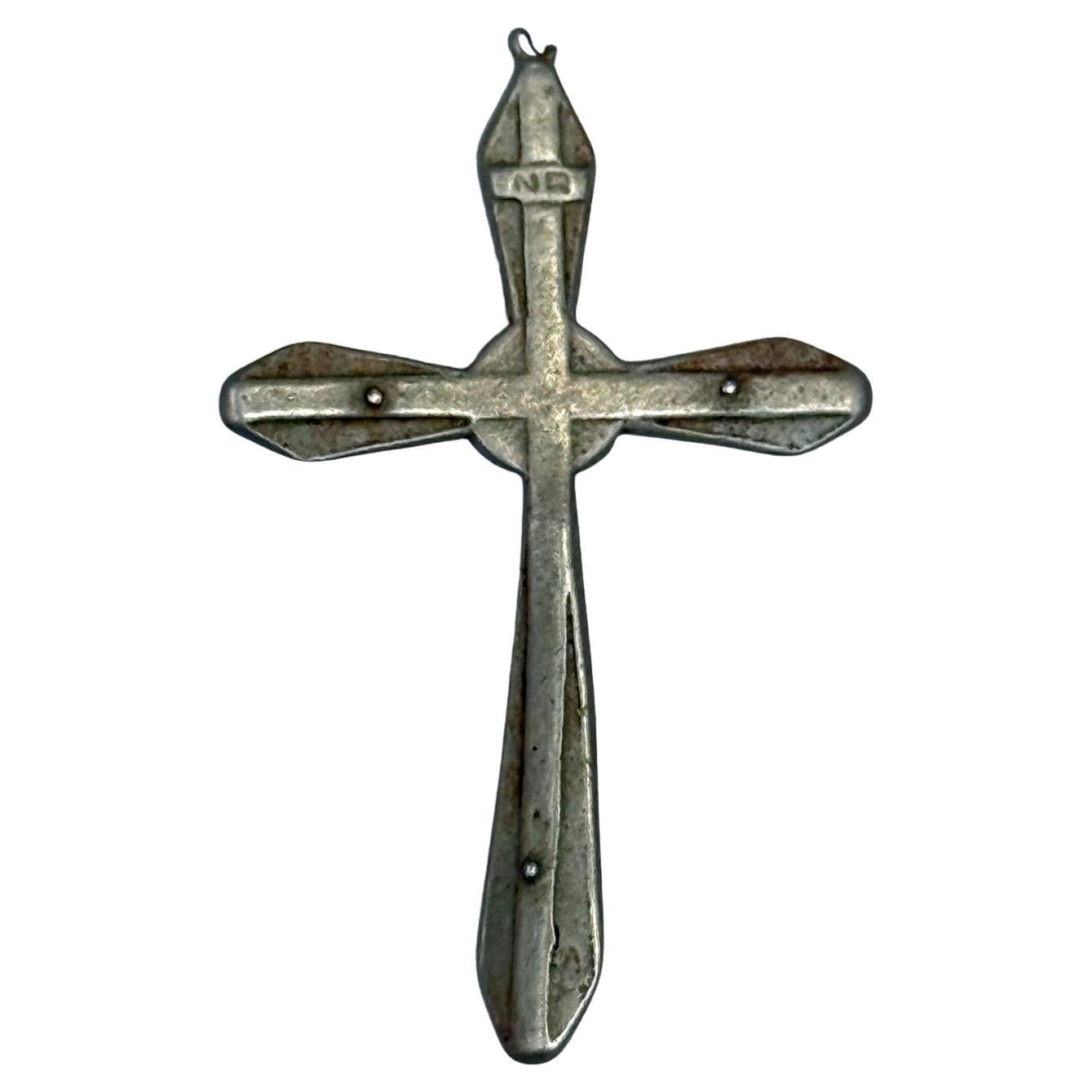 Vintage Sterling Pendant Cross Initials NR