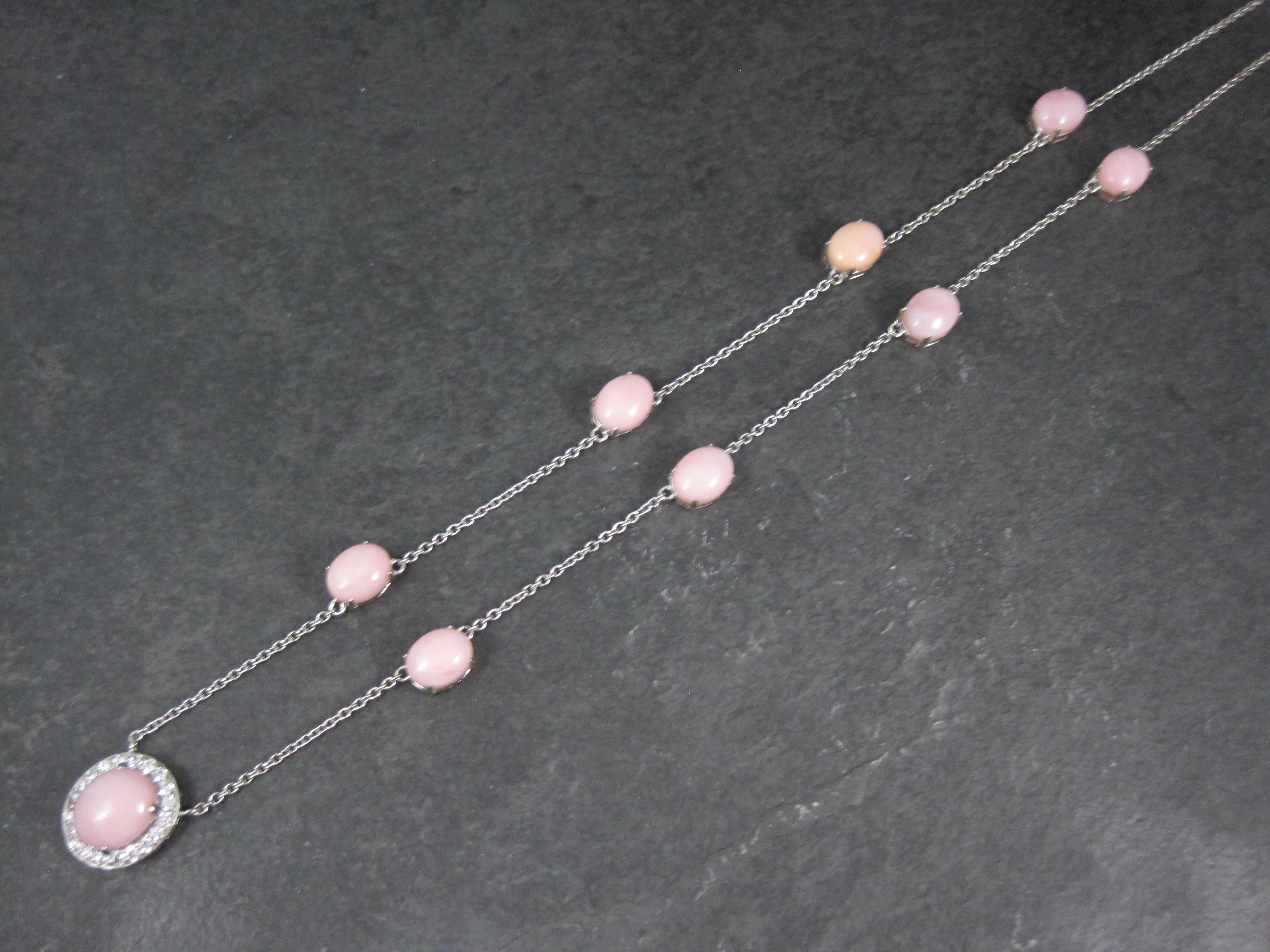 Vintage Sterling Pink Opal White Topaz Halo Necklace 24 Inches In Excellent Condition For Sale In Webster, SD