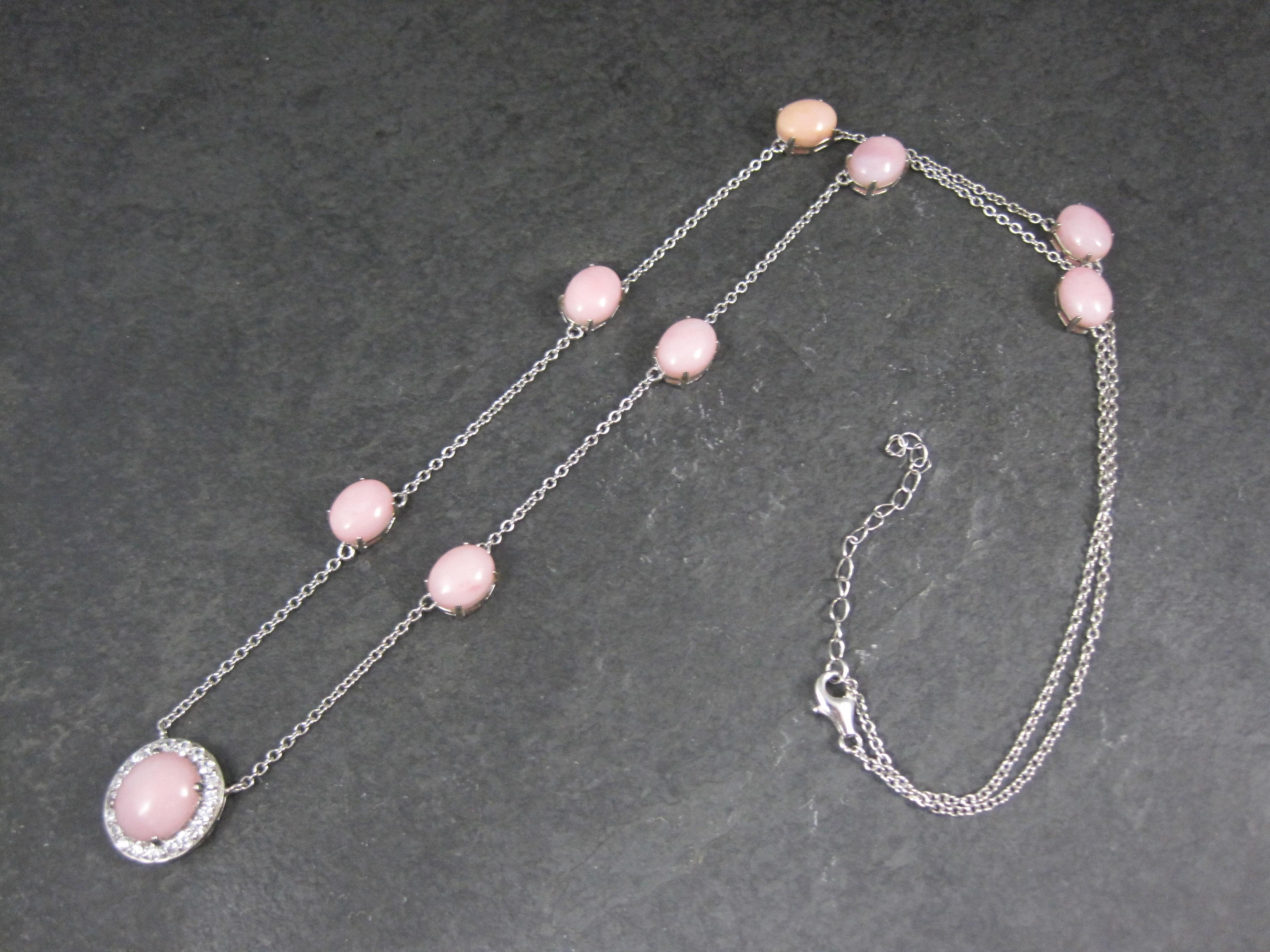Vintage Sterling Pink Opal White Topaz Halo Necklace 24 Inches For Sale 1