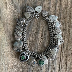 Vintage Sterling Puffy Heart Charm Bracelet