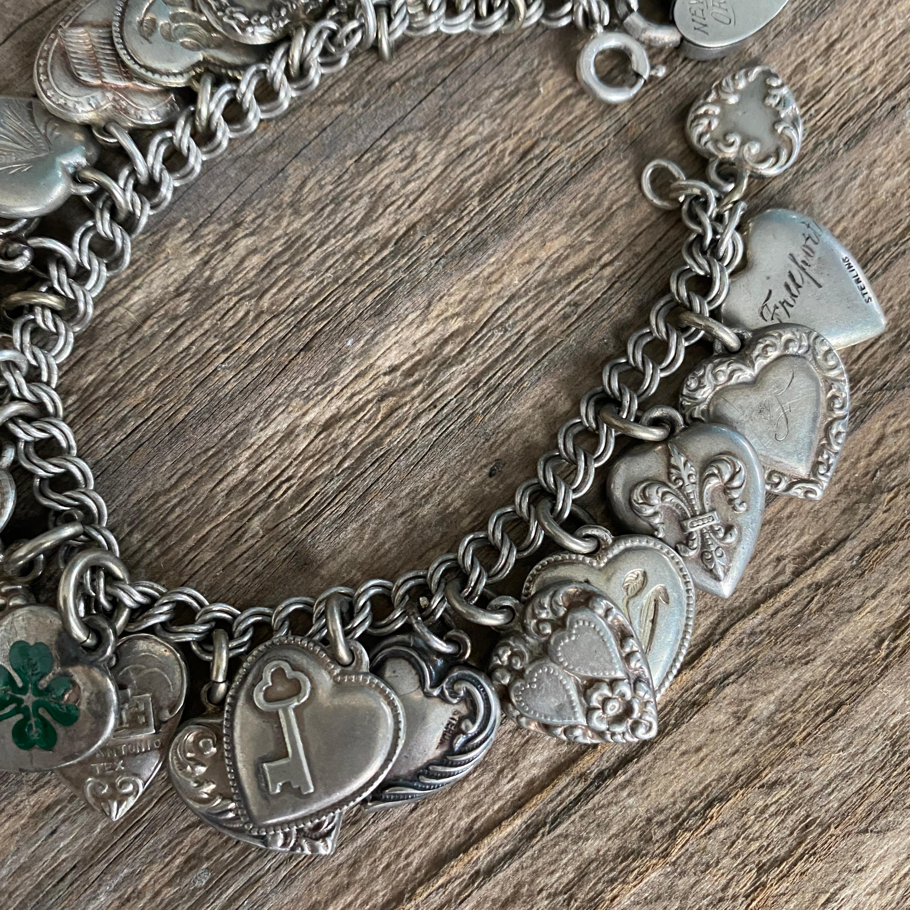 Women's Vintage Sterling Puffy Heart Charm Bracelet