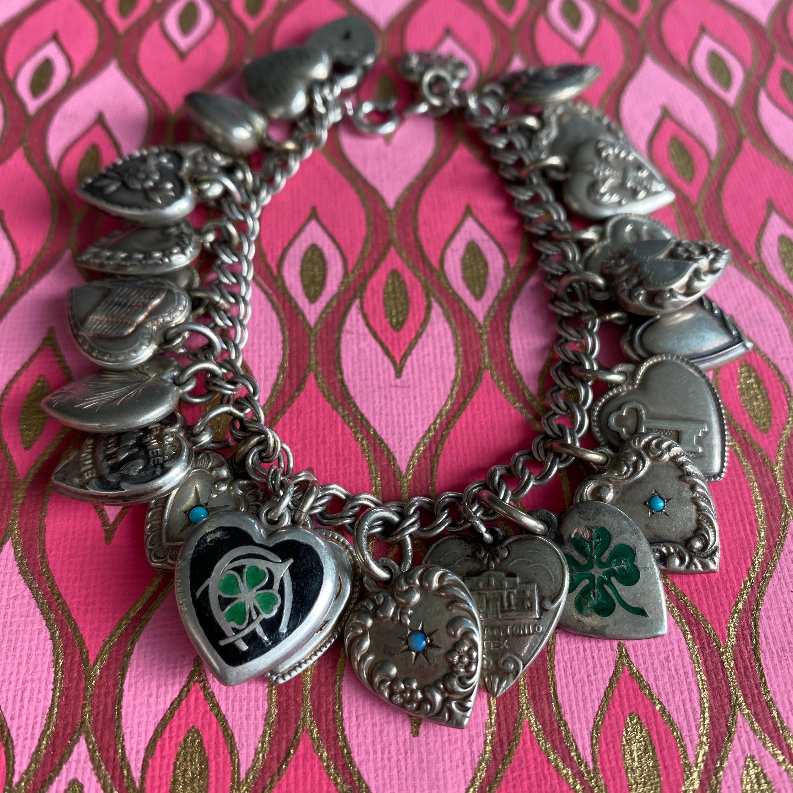 Vintage Sterling Puffy Heart Charm Bracelet 3