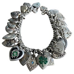 Antique Sterling Puffy Heart Charm Bracelet